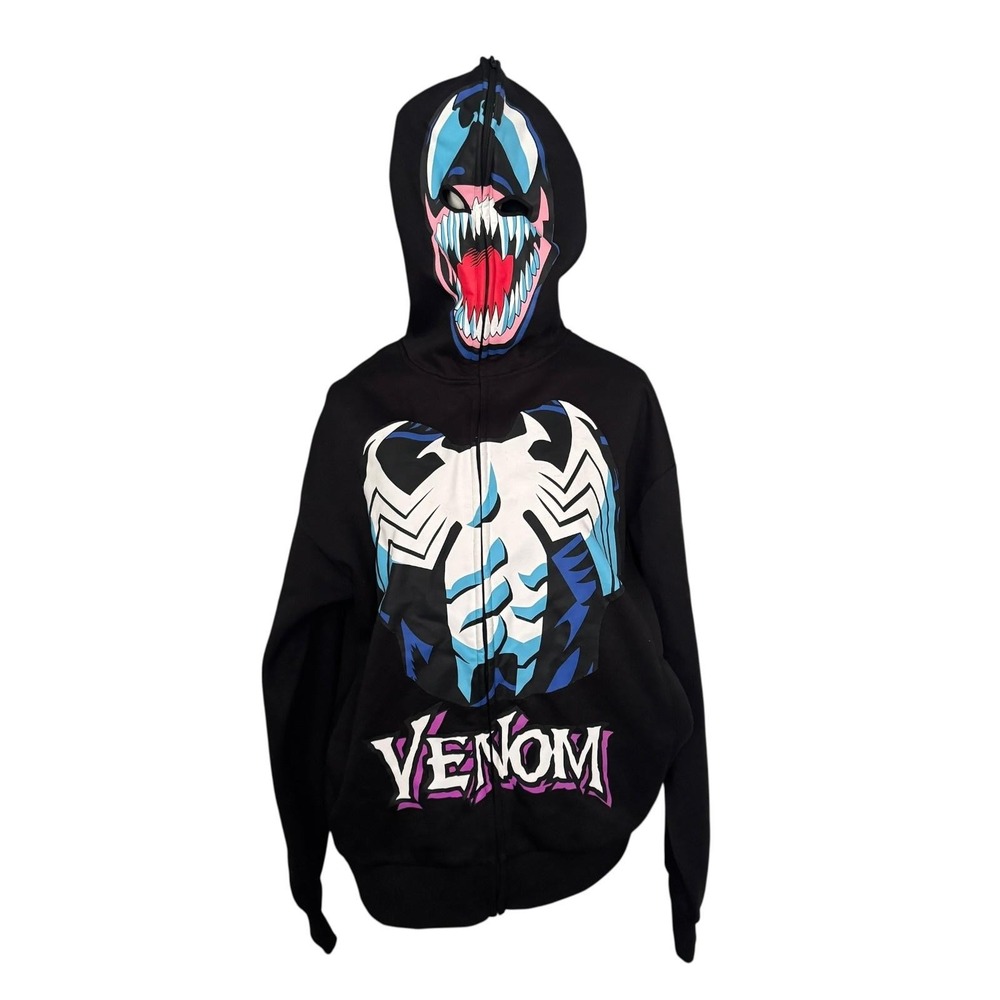 Nova Men Venom Hoodie Mens Large Black Full Zip Marvel Graphic Fleece Sweatshirt